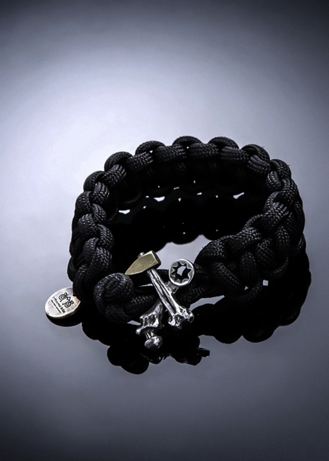 Hammer cross bone Paracord Survival Bracelet 十字榔头求生手环 - 手链/手环 - 纯银 黑色