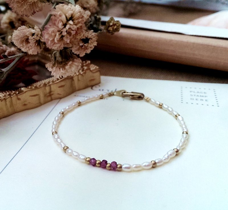 红石榴石、天然淡水珍珠　✄  黄铜 手链 手环 - 手链/手环 - 其他材质 红色