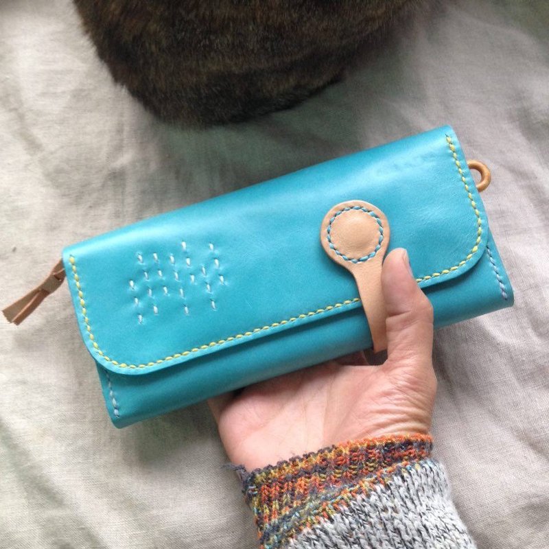 蓝色岚雨长夹_手缝植鞣皮革 - 皮夹/钱包 - 真皮 蓝色