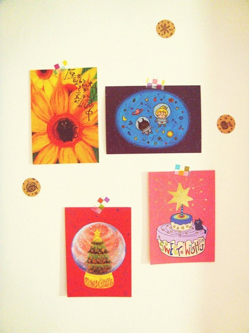 ♥圣诞礼物♥  吉普星球 猫咪系列  明信片套组(共四款) - 卡片/明信片 - 纸 红色