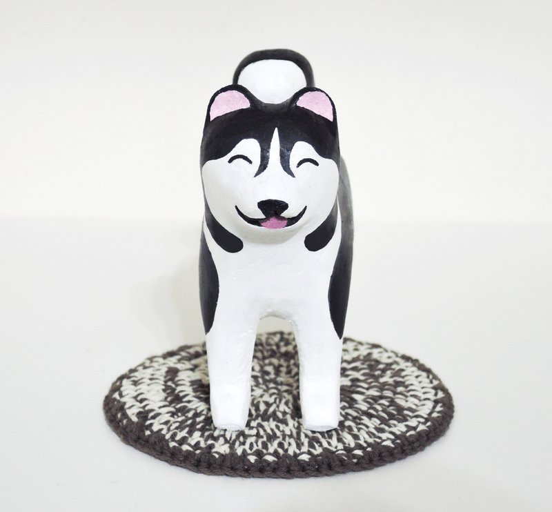 反差萌帅气哈士奇 摆饰 手感小木雕 哈士奇 木头 木制 疗愈摆饰 - 摆饰 - 木头 黑色