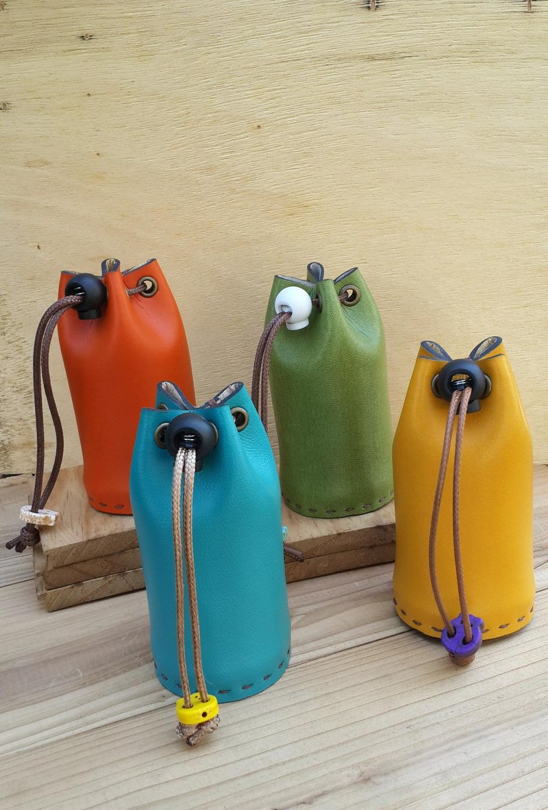 【5 - step 】皮革小水桶包 (零钱包、耳机袋) - 耳机 - 真皮 橘色