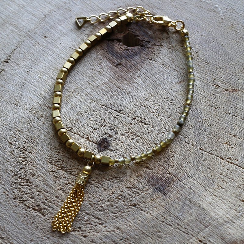 Muse自然风系列NO.113绿色闪光石黄铜对称细手链 - 手链/手环 - 其他材质 绿色