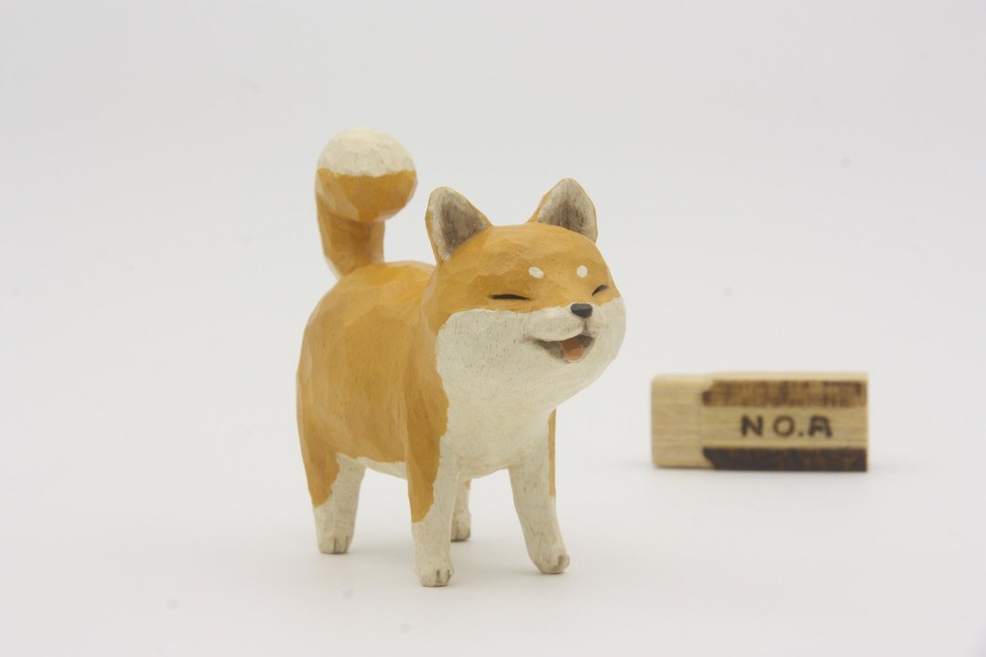 疗愈系木雕小动物_小柴_黄色shiba (原木手工雕刻) - 其他 - 木头 橘色