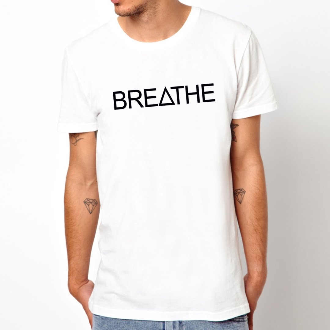 BREATHE短袖T恤-2色 呼吸 三角形 文青 艺术 设计 时髦 文字 时尚 - 男装上衣/T 恤 - 其他材质 白色