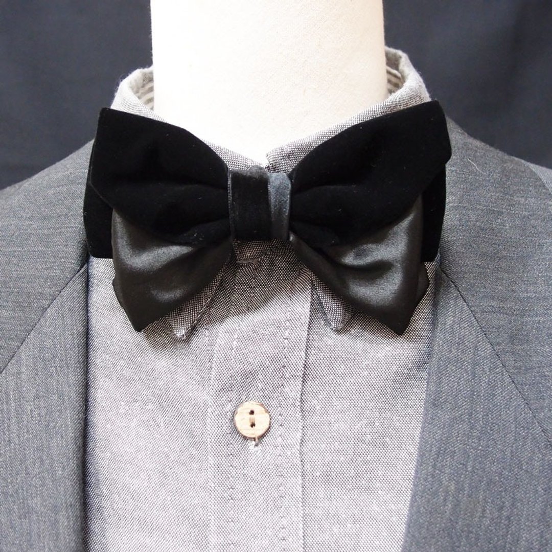 雾绒黑丝亮黑超设计感剪裁领结bow tie-双面造型可用 - 领带/领带夹 - 其他材质 黑色
