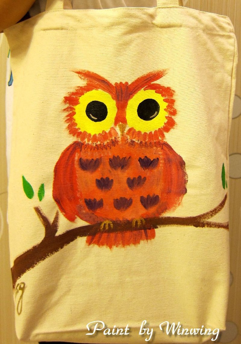 -猫头鹰家族系列- 正面猫头鹰环保手绘帆布提袋 - 侧背包/斜挎包 - 其他材质 