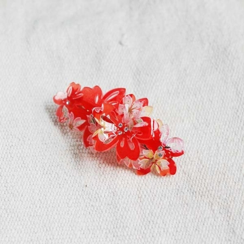 千樱花火,立体花,自动夹,发夹,平夹-红 - 发饰 - 压克力 红色