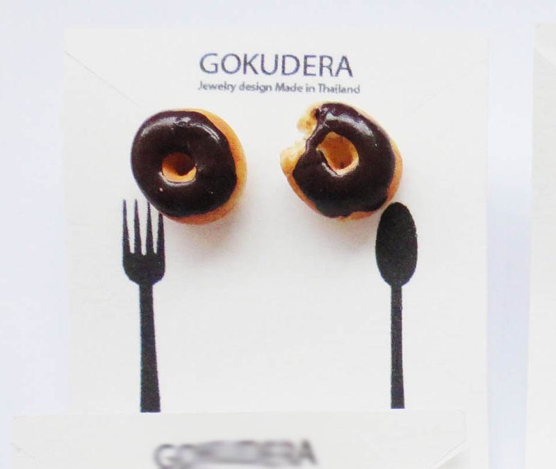 巧克力糖霜甜甜圈耳环 - 耳环/耳夹 - 粘土 咖啡色