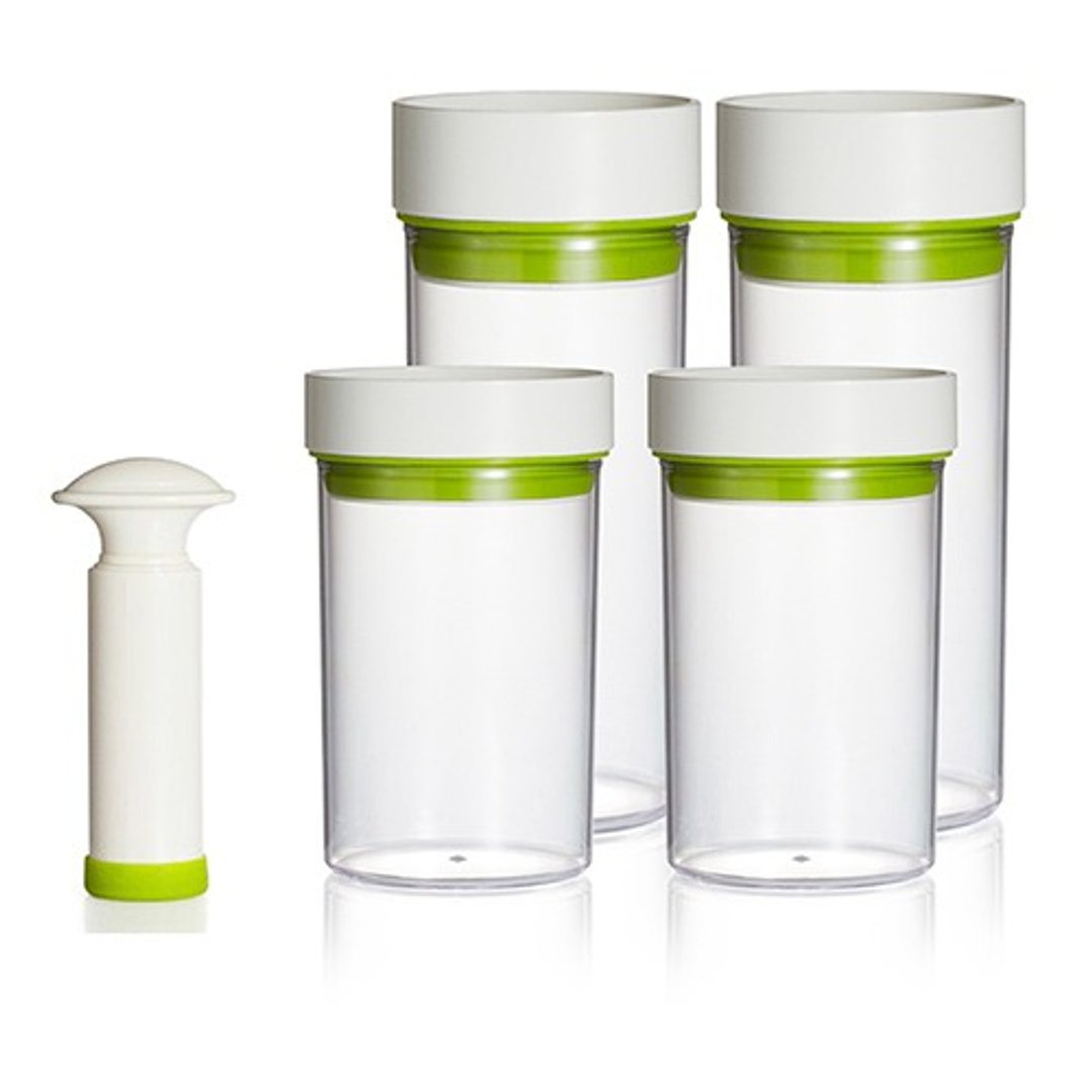 真空双重密封罐5件组-4L, 瑞典 GreeGreen 格力绿	(真空罐/密封罐/防潮罐/储物罐/计时器) - 收纳用品 - 塑料 绿色