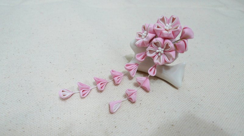 [若桑]mini。浅樱 三轮樱。BJD/SD/关节人型/娃用 つまみ细工发饰 日式布花 和风花簪 - 发饰 - 其他材质 粉红色