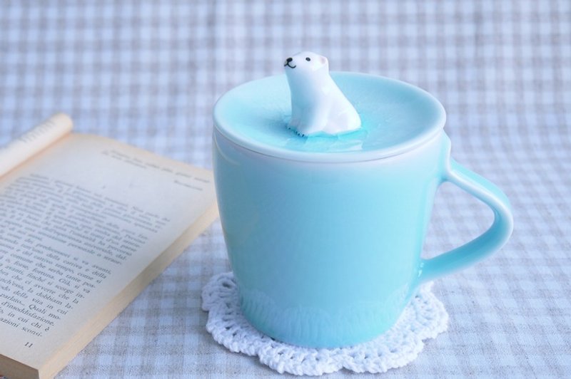 三浅陶瓷原创北极熊茶杯 咖啡盖杯牛奶水杯萌物创意生日礼物杯子 - 茶具/茶杯 - 其他材质 绿色