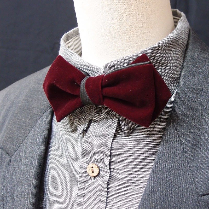 丝绒酒红/宝蓝/黑领结 Bowtie 双面可用*圣诞礼物*新年 - 领带/领带夹 - 其他材质 多色