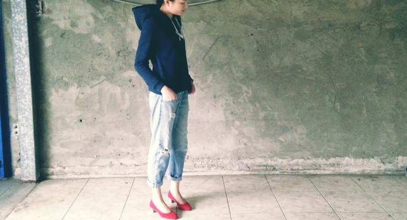 R.H. clothes / 丈青色针织刷毛帽t（sold out） - 女装上衣 - 其他材质 