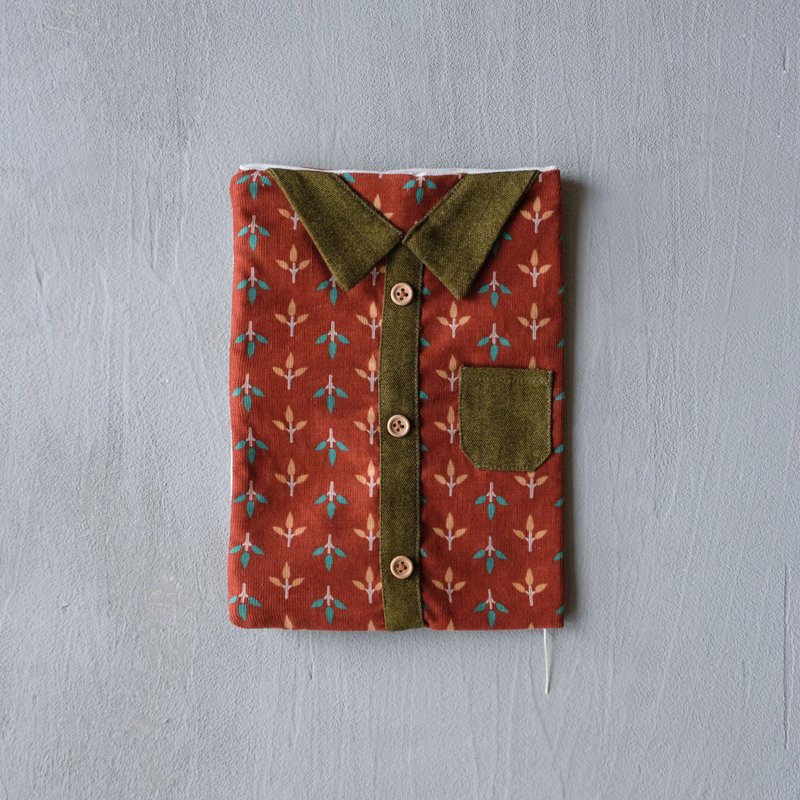三叶草古着衬衫  砖橘色书衣 - 书衣/书套 - 棉．麻 红色