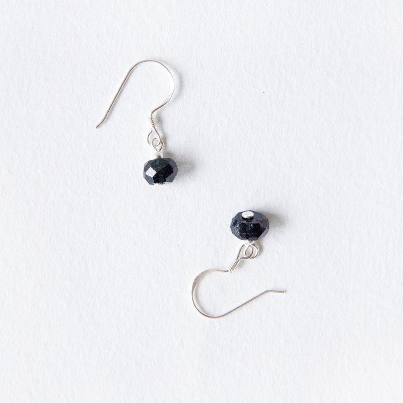 月夜繁星 / 夜 - 黑碧玺  925银耳环 十月诞生石 - 耳环/耳夹 - 宝石 黑色