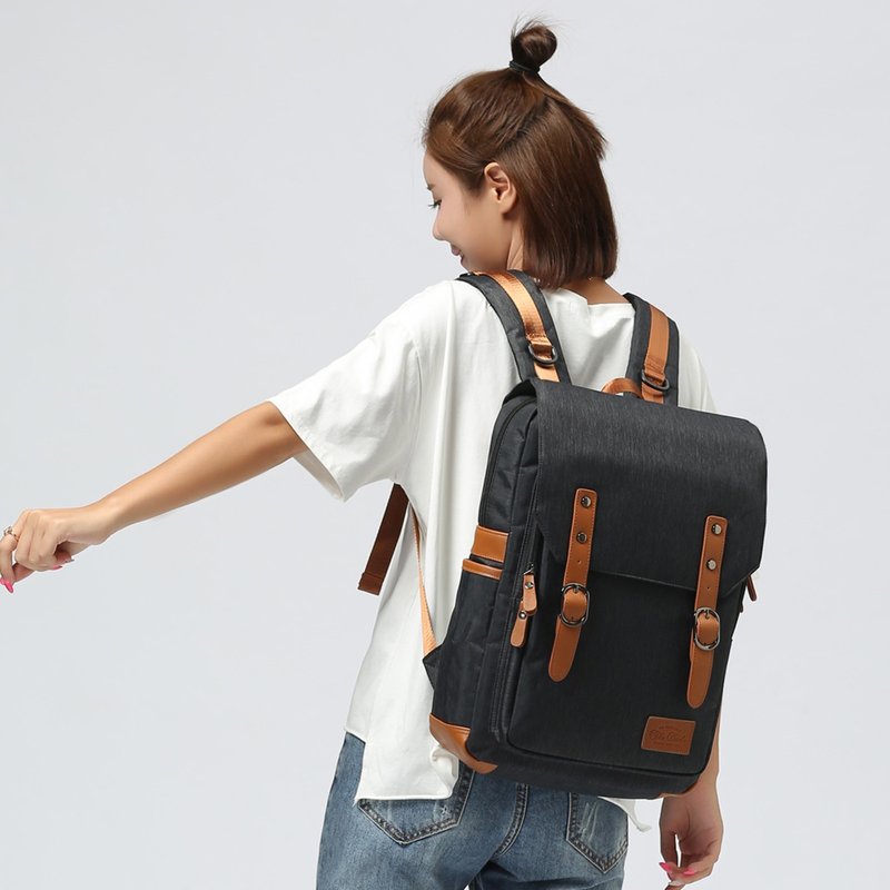 Bruto 复古书包设计背包 (黑色 - 小号) - 后背包/双肩包 - 其他材质 黑色