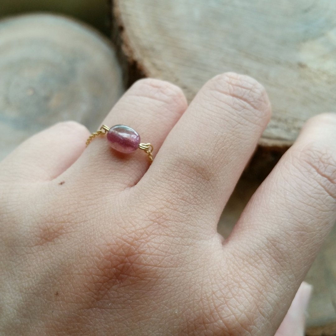 Please provide size when order - gold-plated/silver-plated chain ring with toumarine 新款镀金链 红茜扁珠软戒指 - 戒指 - 宝石 红色