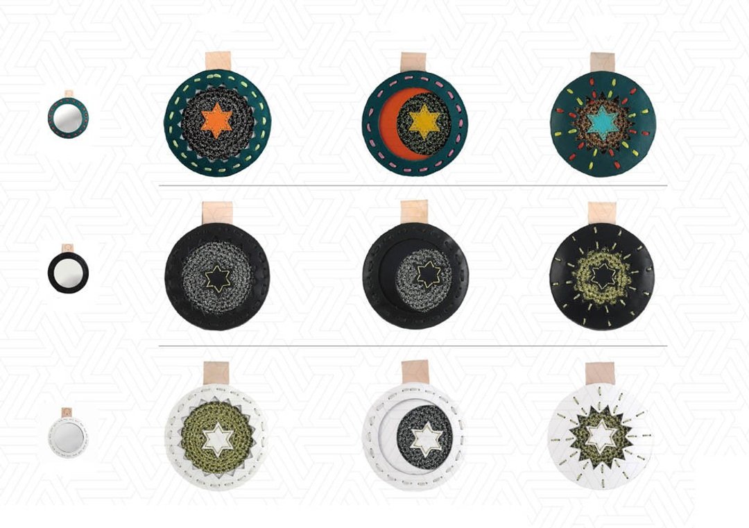 全手工星星,月亮,太阳图案皮革并合手织镜子 Star-Moon-Sun mirror - 其他 - 真皮 黑色