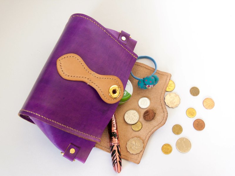 不撞包紫色植鞣革全真皮纯手工休闲风小包 - 侧背包/斜挎包 - 真皮 紫色