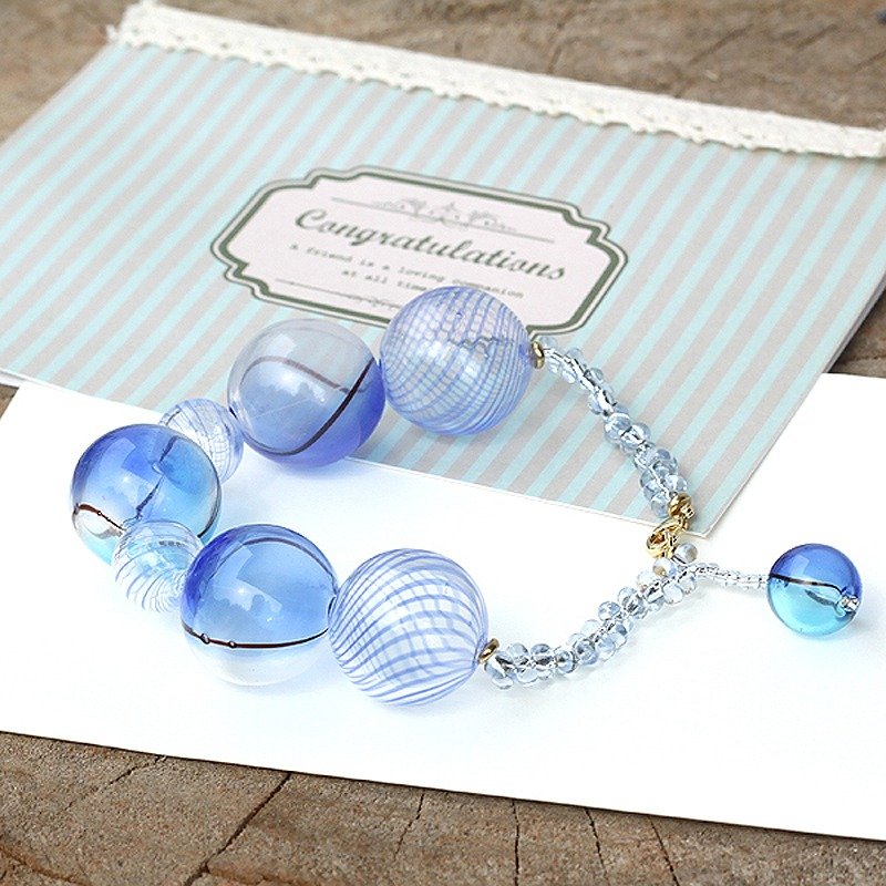 海洋之歌/琉璃彩珠童话系列串珠手链 - 手链/手环 - 玻璃 蓝色