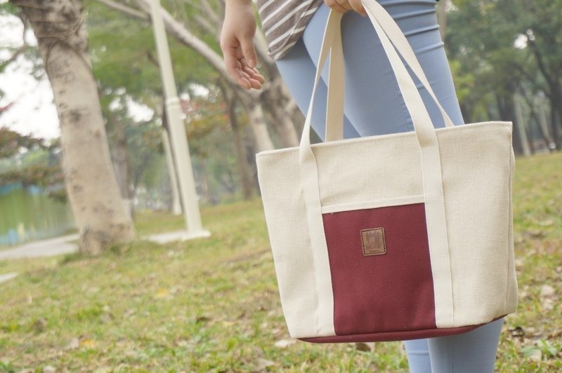 ‘手感亚麻系列’媚惑红拼接托特包 - 侧背包/斜挎包 - 其他材质 红色