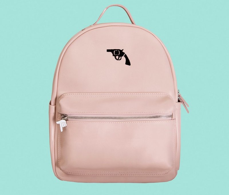 YIZISTORE 后背包 PU刺绣双肩包-粉色枪 - 后背包/双肩包 - 纸 粉红色