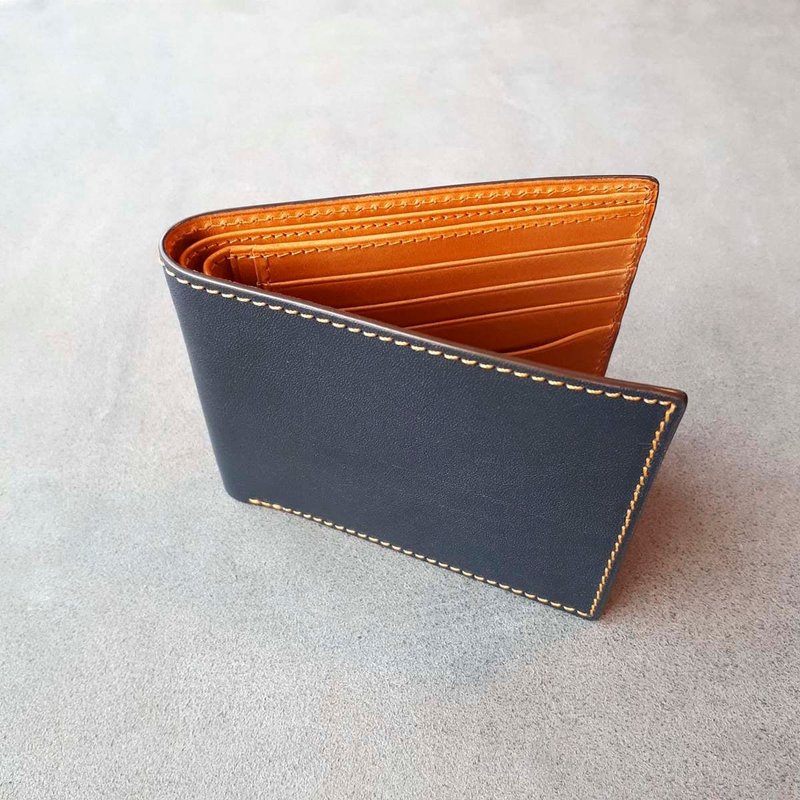 isni 八卡短皮夹 免费压印字+送礼包装 午夜蓝/洋柑橘 欧洲牛皮   - 皮夹/钱包 - 真皮 蓝色