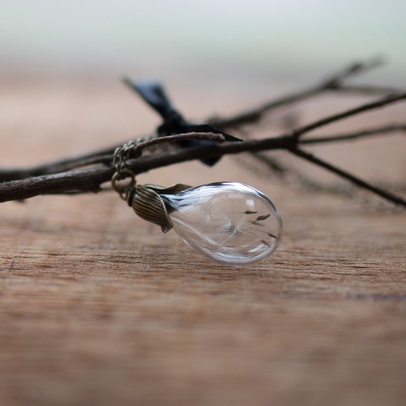 OOPSY- 手工金属花瓣玻璃泡泡蒲公英项链 古铜色 - 项链 - 玻璃 金色