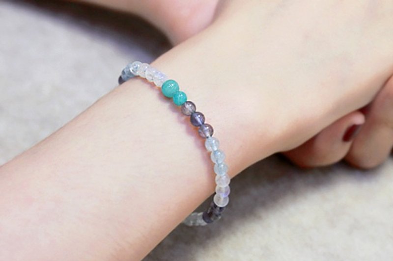 [ Ofelia. ]天然石系列−天然海水蓝宝x月光石 x堇青石x天河石手链 [J59-Freda] - 手链/手环 - 宝石 