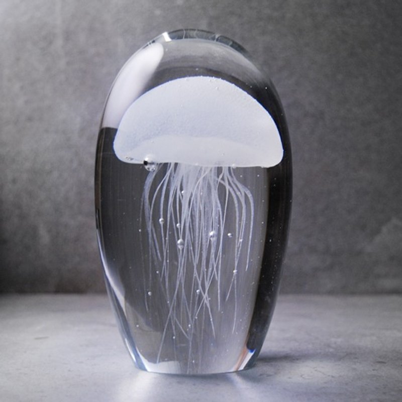 (纯白) 16cm 玻璃水母摆饰 Jellyfish 漂浮水母 刻字礼物 定制 - 摆饰 - 玻璃 白色