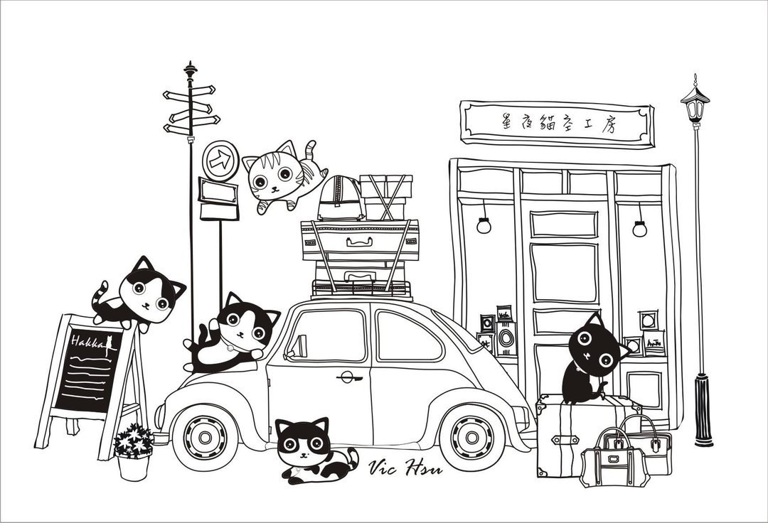 猫咪涂鸦手绘明信片-旅行篇 - 卡片/明信片 - 纸 白色