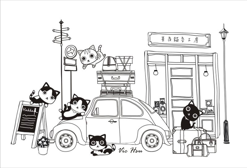 猫咪涂鸦手绘明信片-旅行篇 - 卡片/明信片 - 纸 白色