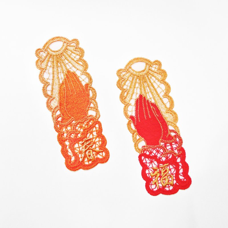 刺绣。迎春纳福小春联 / 杏桃春 & 福气红 - 墙贴/壁贴 - 其他材质 红色