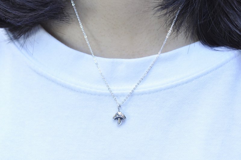 二毛银【多肉植物系列─插画版香菇-项链】银 - 项链 - 银 银色