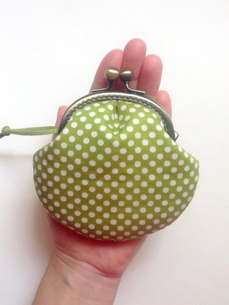 hm2。点点控。抹茶绿 贝壳 口金包 - 零钱包 - 棉．麻 绿色