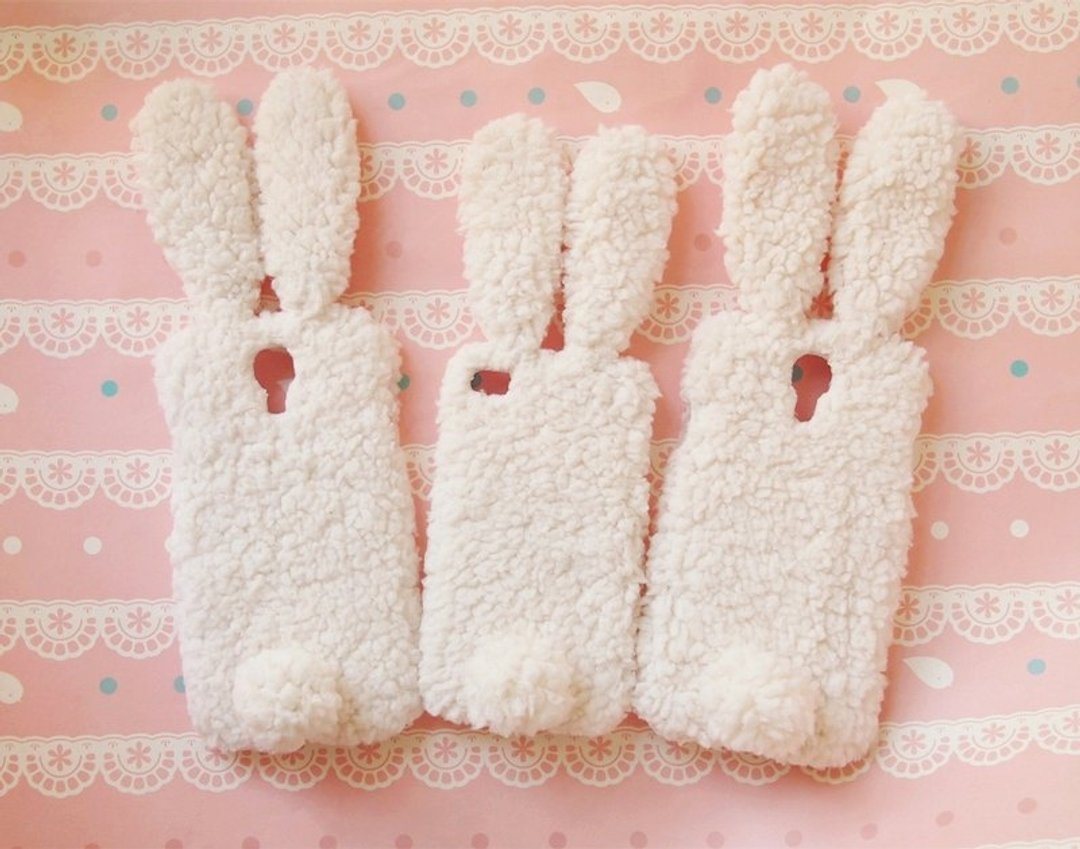 礼物 布艺 超萌毛绒小兔手机壳 保护壳 iPhone 6 plus 5 5s 4 4s iPod touch 6 5 Sony Xperia Z6 Z5 Z4 Z3 Z2 Z1 - 手机壳/手机套 - 其他材质 白色
