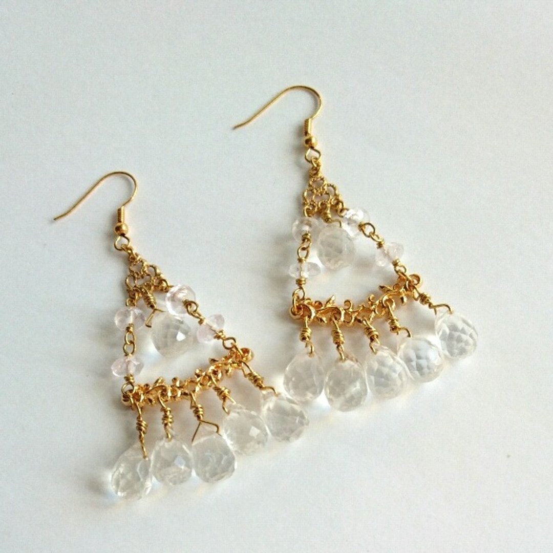 Rose Quartz & Frost Quartz Triangle Earrings (Clip-On) - 耳环/耳夹 - 宝石 粉红色