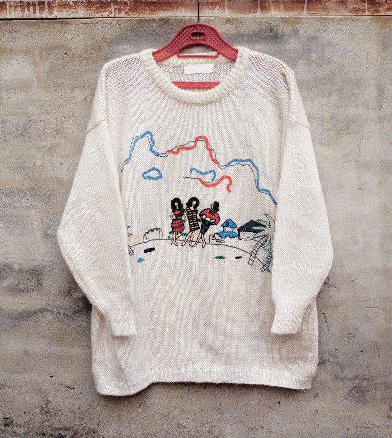 沙滩散步针织毛衣 -脱臼古着- - 女装针织衫/毛衣 - 其他材质 白色