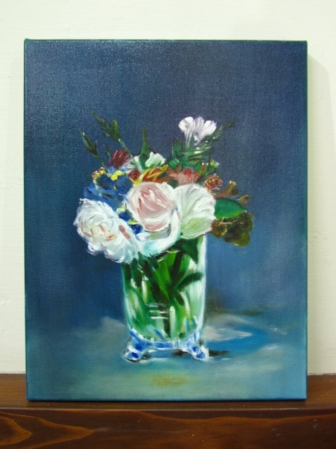 手绘油画 水晶瓶内花卉Flowers in a Crystal Vase - 海报/装饰画/版画 - 其他材质 蓝色
