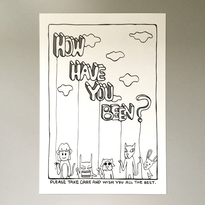明信片黑白系列- 最近的你都好嘛  涂鸦/填色明信片 | MonkeyCook - 卡片/明信片 - 纸 