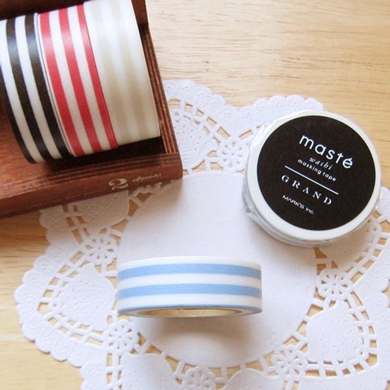 maste Masking Tape 和纸胶带【横条纹-蓝+白 (MSG-MKT16-BL)】 - 纸胶带 - 纸 蓝色