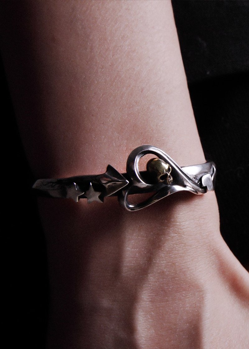 Love To Death Bracelet  | 爱到死。流星双面爱骷髅手环 - 手链/手环 - 纯银 银色