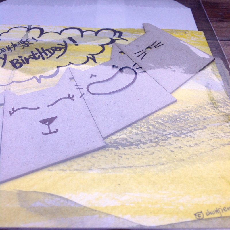 手工卡片【猫猫祝你生日快乐】单张 - 卡片/明信片 - 纸 黄色