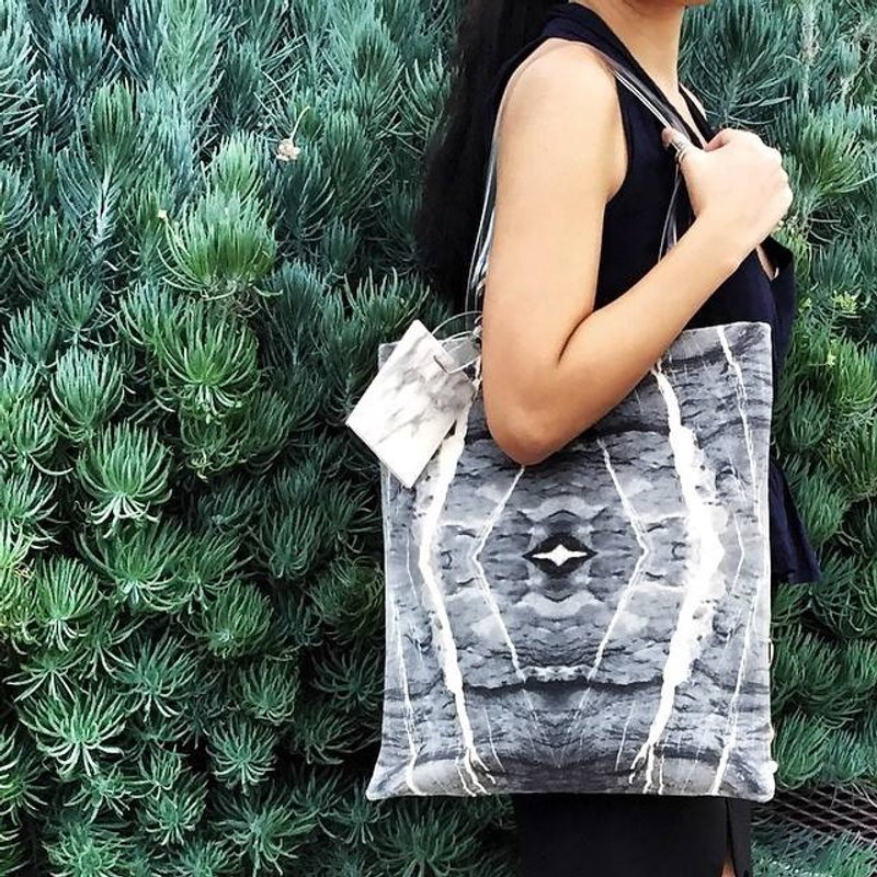 深灰色大理石纹帆布肩背托特包 (可放15"电脑 ) - 侧背包/斜挎包 - 其他材质 灰色