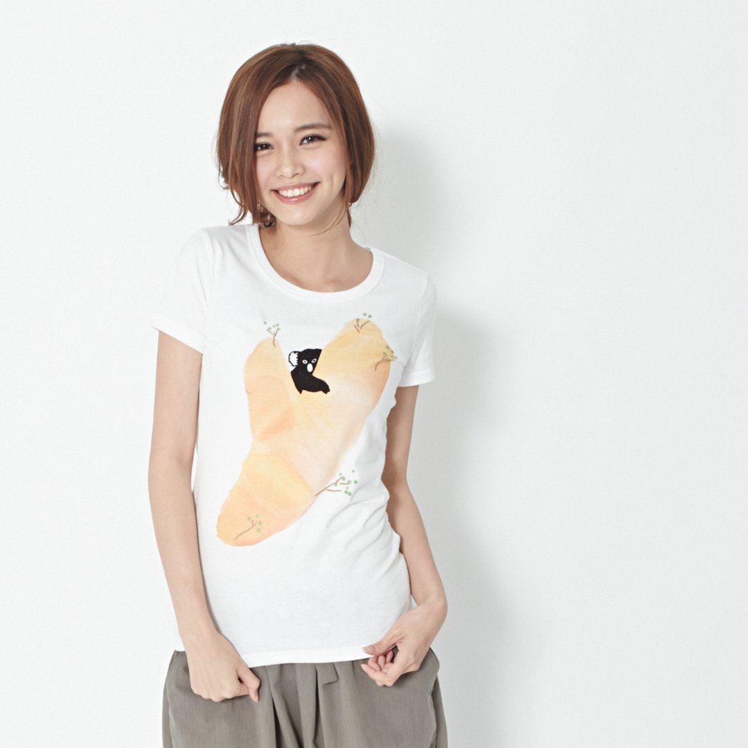 无尾熊 短袖 蜜桃棉 女T 纯白 - 女装 T 恤 - 棉 白色