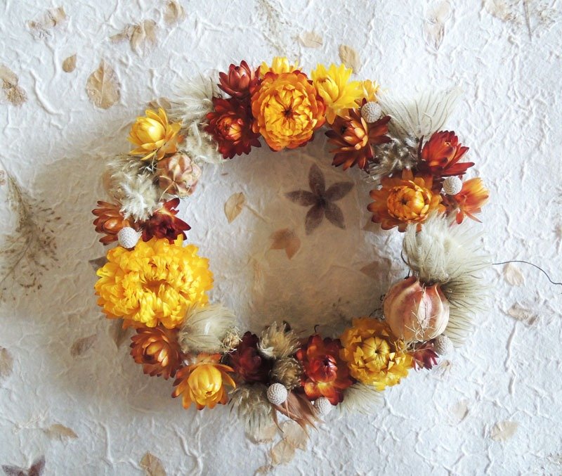 微甜·圈-手作 嘿咻 嘿咻 大大丰收 干燥花圈 小花圈 花圈 干燥花圈 - 墙贴/壁贴 - 植物．花 橘色
