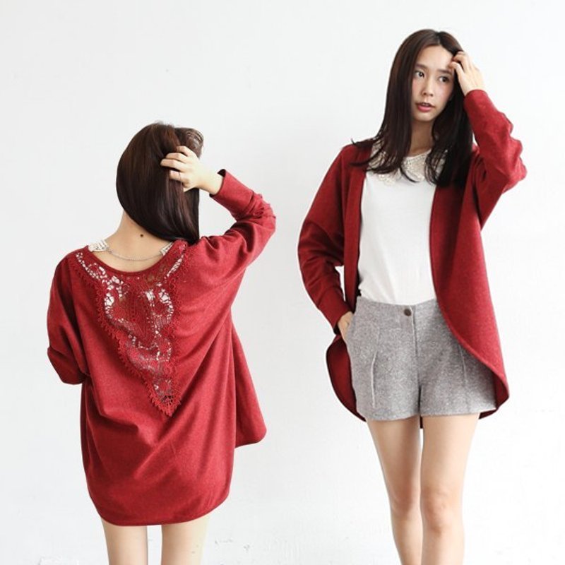 美背蕾丝开襟外套-红 - 其他 - 其他材质 红色