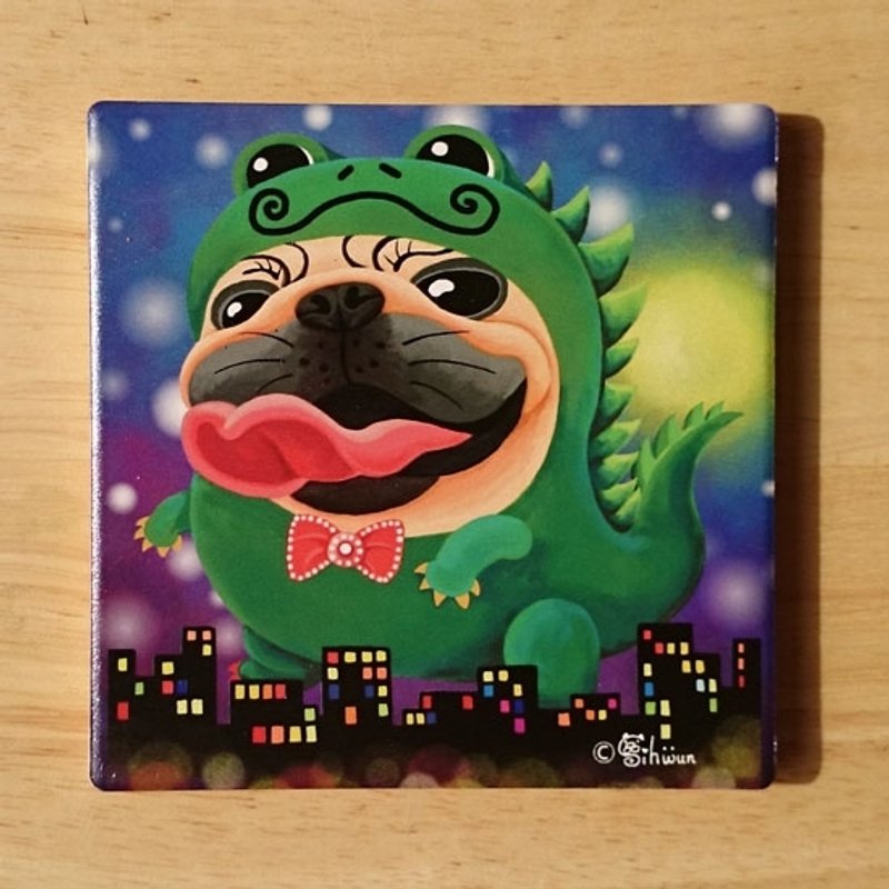 陶瓷吸水杯垫-巴哥之夜 - 杯垫 - 陶 白色