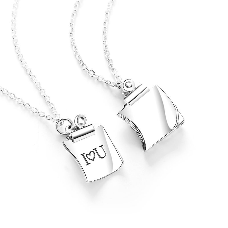 便利贴 情侣对链-Love message 纯银对链  - 项链 - 纯银 灰色